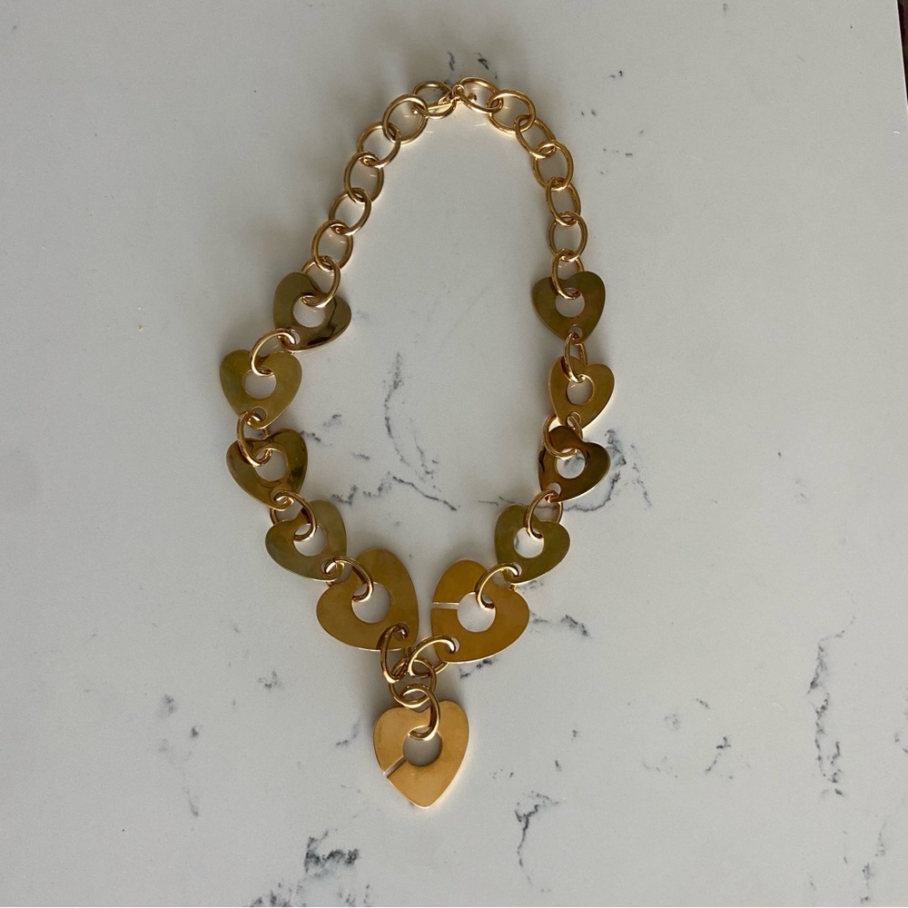 Tory Burch Polished Gold Heart Link Necklace - Picture 2 of 4